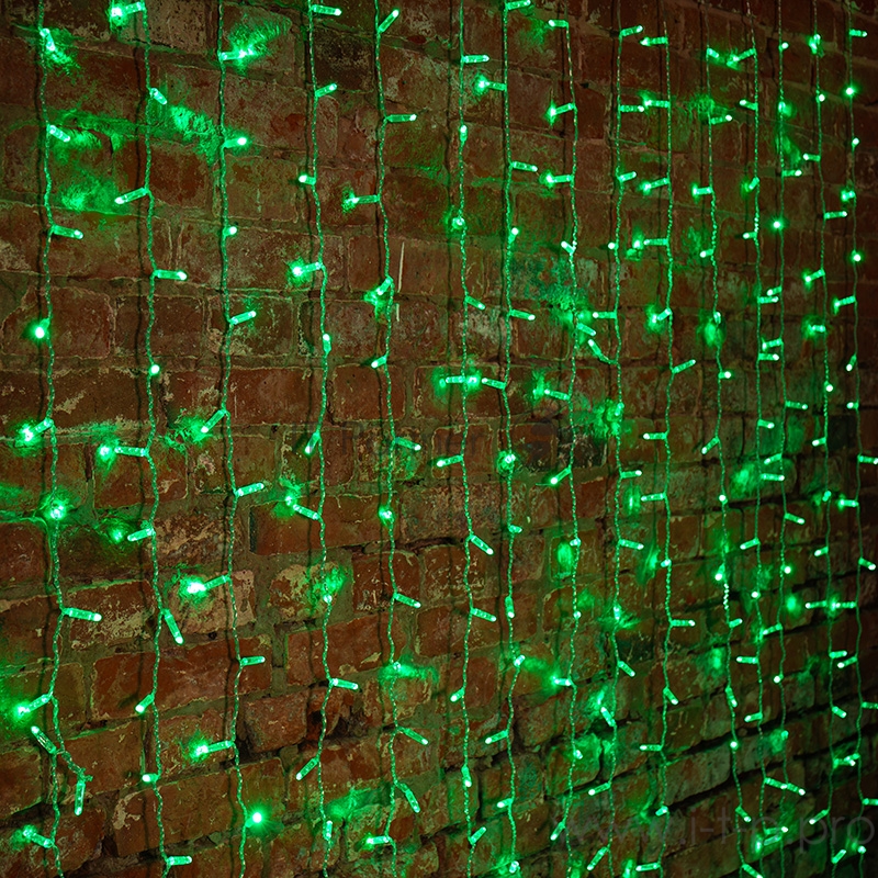 Гирлянда Светодиодный Дождь 2х3м, постоянное свечение, прозрачный провод, 230 В, диоды ЗЕЛЕНЫЕ, 448 LED