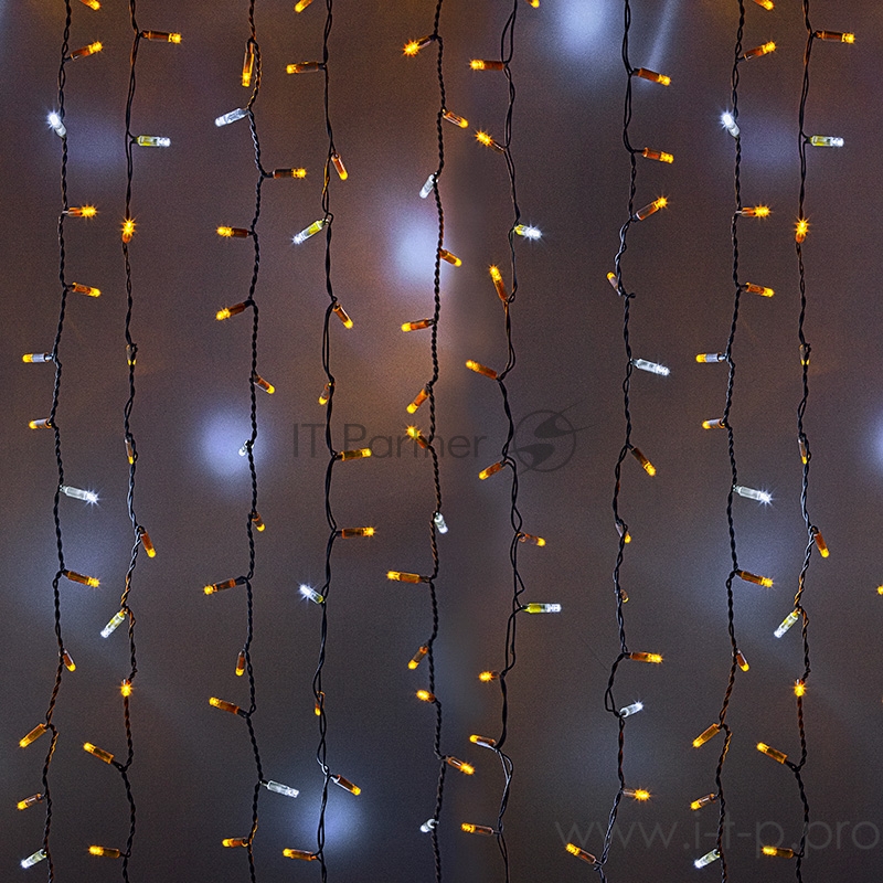 Гирлянда Светодиодный Дождь 2х3м, эффект мерцания, белый провод, 230 В, диоды ЖЁЛТЫЕ, 760 LED