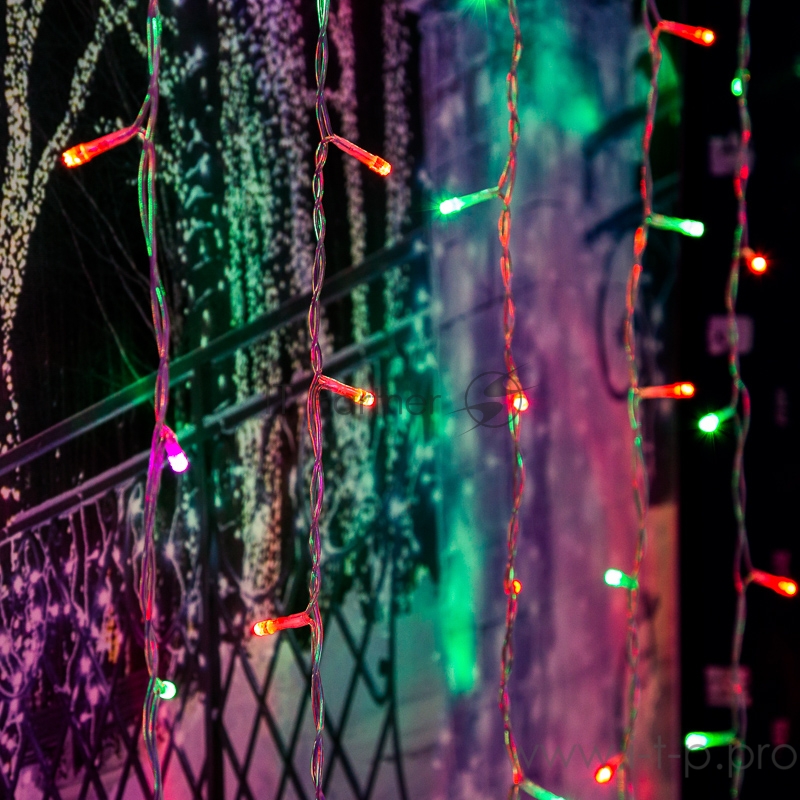 Гирлянда Светодиодный Дождь 2х2м, свечение с динамикой, прозрачный провод, 230 В, диоды RGB, 200 LED