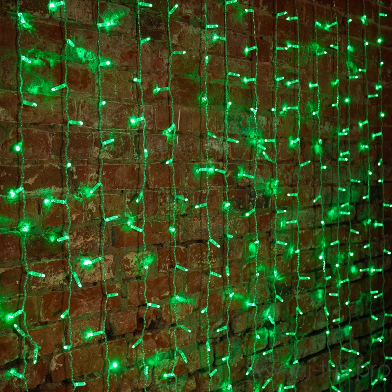 Гирлянда Светодиодный Дождь 2х1,5м, постоянное свечение, прозрачный провод, 230 В, диоды ЗЕЛЁНЫЕ, 360 LED