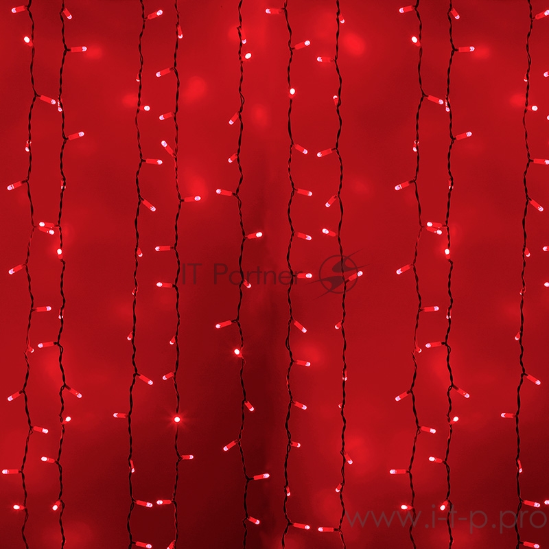 Гирлянда Светодиодный Дождь 2х1,5м, постоянное свечение, белый провод, 230 В, диоды КРАСНЫЕ, 360 LED