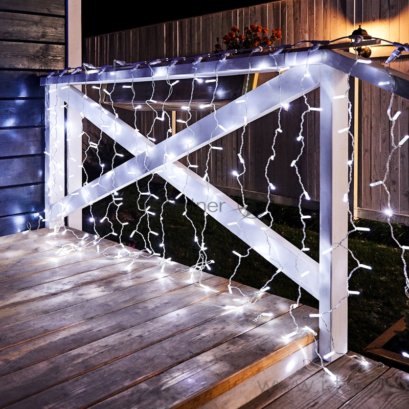 Гирлянда Светодиодный Дождь 2х1,5м, постоянное свечение, прозрачный провод, 230 В, диоды БЕЛЫЕ, 360 LED