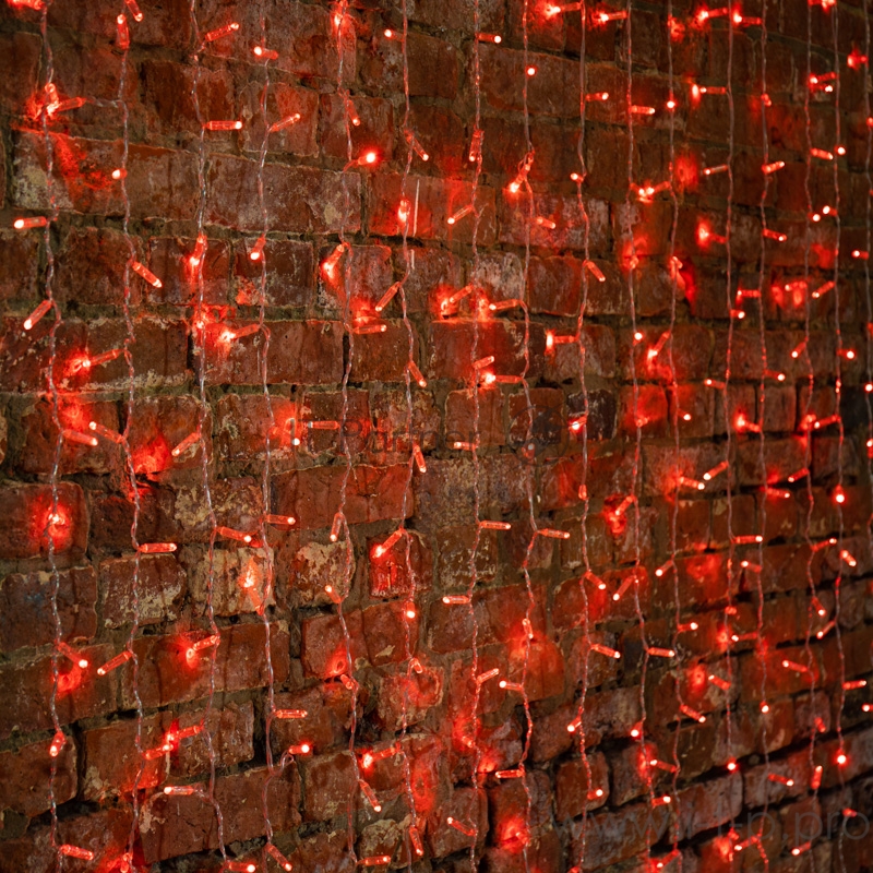 Гирлянда Светодиодный Дождь 2х1,5м, постоянное свечение, прозрачный провод, 230 В, диоды КРАСНЫЕ, 192 LED