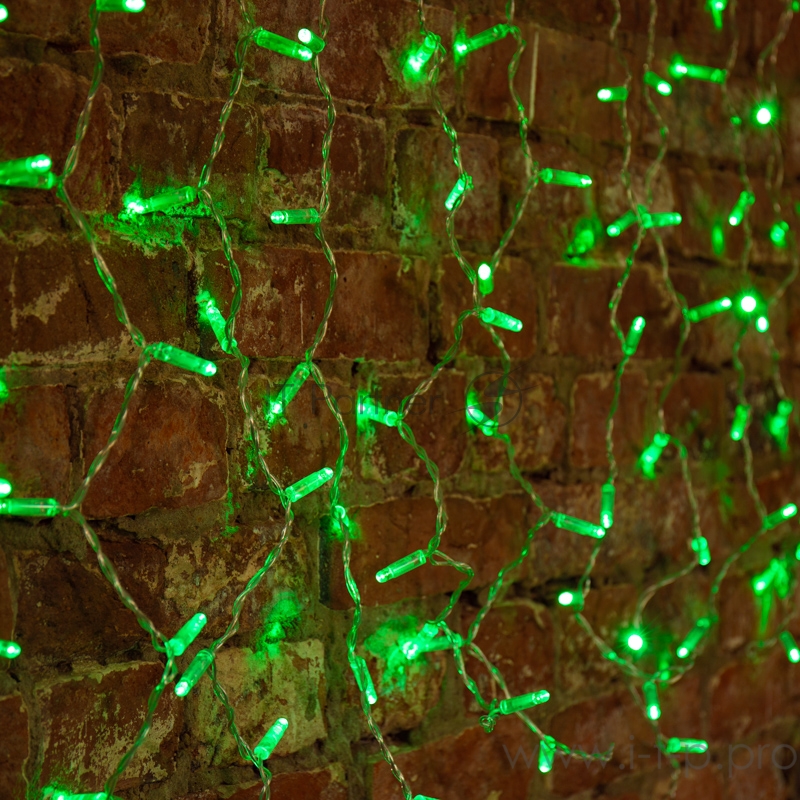 Гирлянда Светодиодный Дождь 2x0,8м, прозрачный провод, 230 В, диоды Зеленые, 160 LED