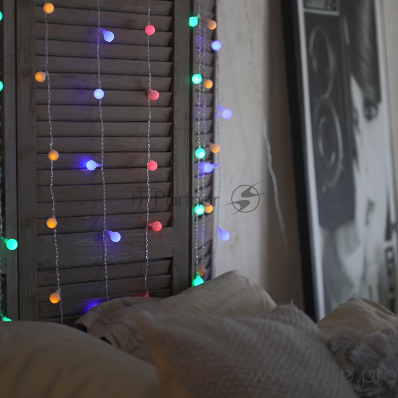 Гирлянда Светодиодный Дождь 1,5*1,5 м, с насадками шарики, свечение с динамикой, прозрачный провод, 230 В, диоды Мультиколор