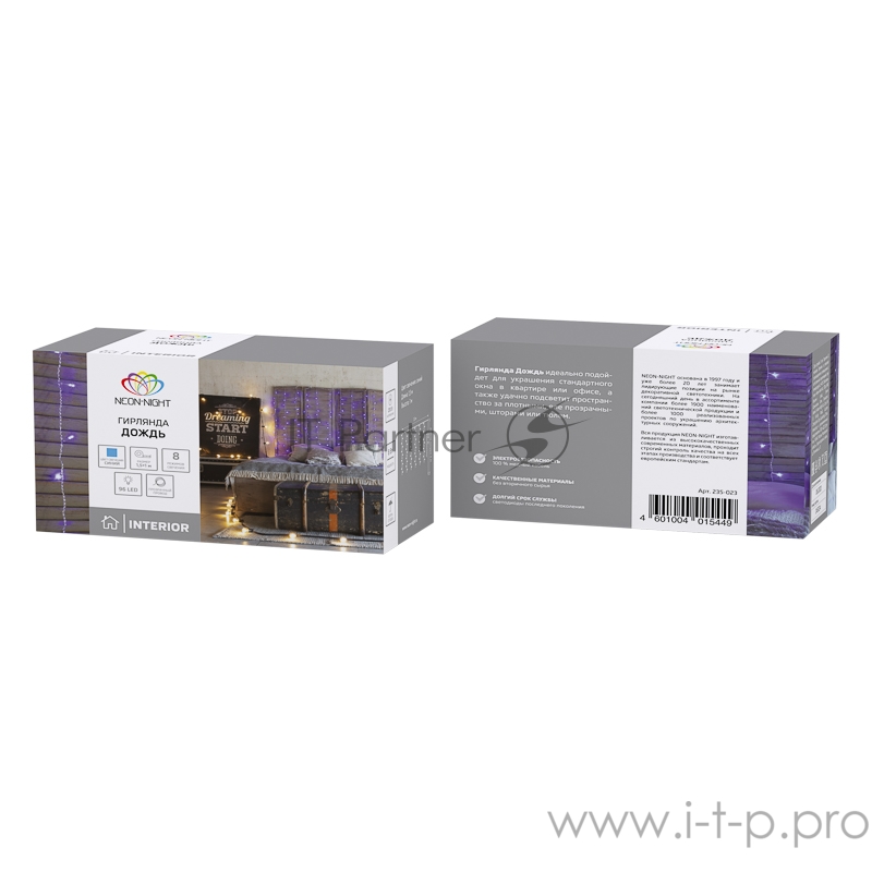 Гирлянда Светодиодный Дождь 1,5х1м, свечение с динамикой, прозрачный провод, 230 В, диоды СИНИЕ