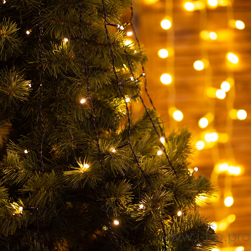 Елочная гирлянда с кольцом, 7 нитей по 1,5 метра, цвет диодов теплый белый, не соединяется