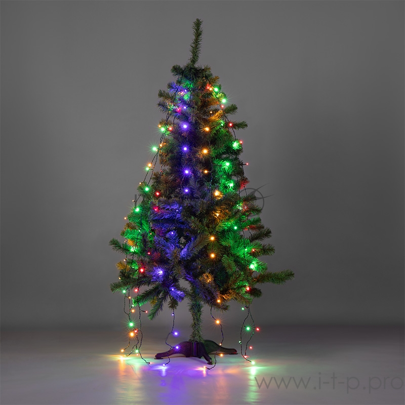 Елочная гирлянда с кольцом, 7 нитей по 1,5 метра, цвет диодов мультиколор, не соединяется