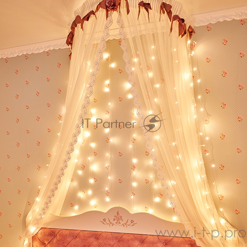 Гирлянда Светодиодный Дождь 2*3 м, свечение с динамикой, прозрачный провод, 230 В, цвет Теплый Белый