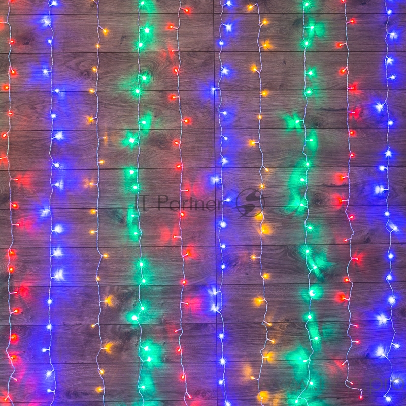 Гирлянда Светодиодный Дождь 2*3 м, свечение с динамикой, прозрачный провод, 230 В, диоды Мультиколор