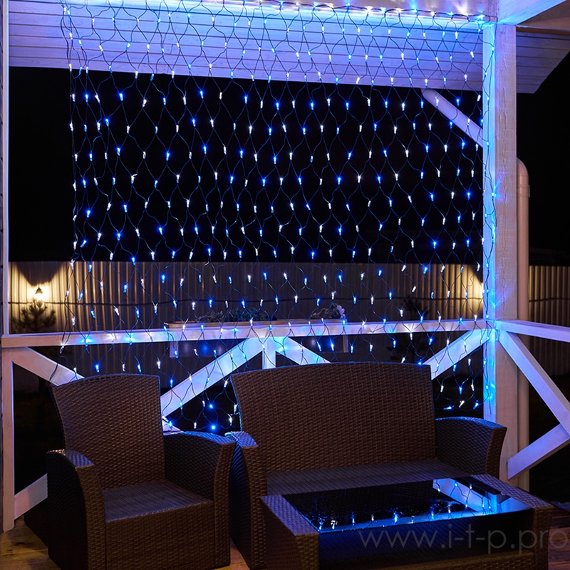 Гирлянда Сеть 2,5х2,5м, черный ПВХ, 432 LED Белые/Синие