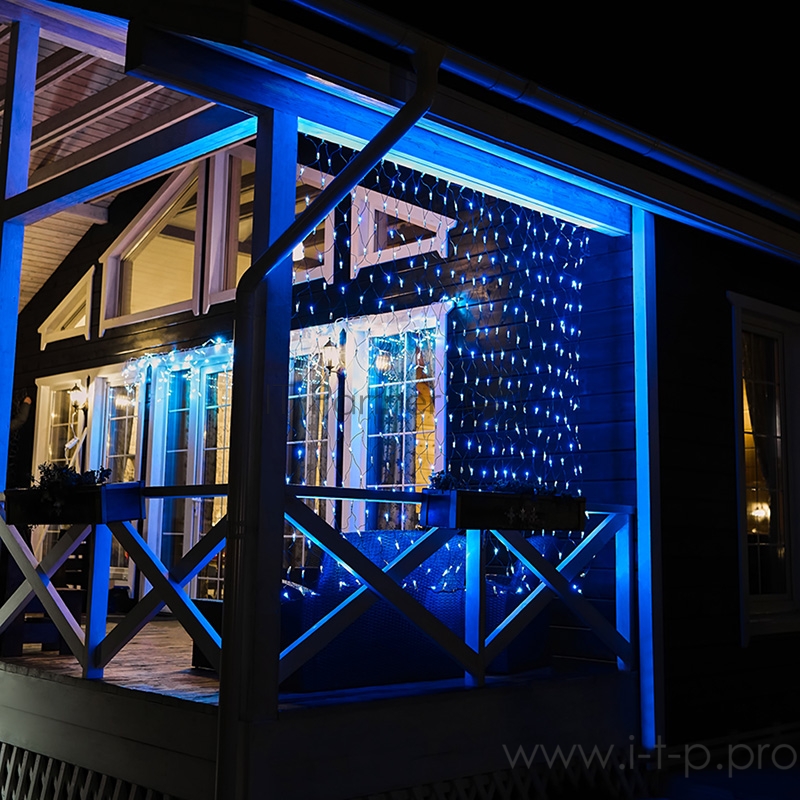 Гирлянда Сеть 2,5х2,5м, черный ПВХ, 432 LED Белые/Синие