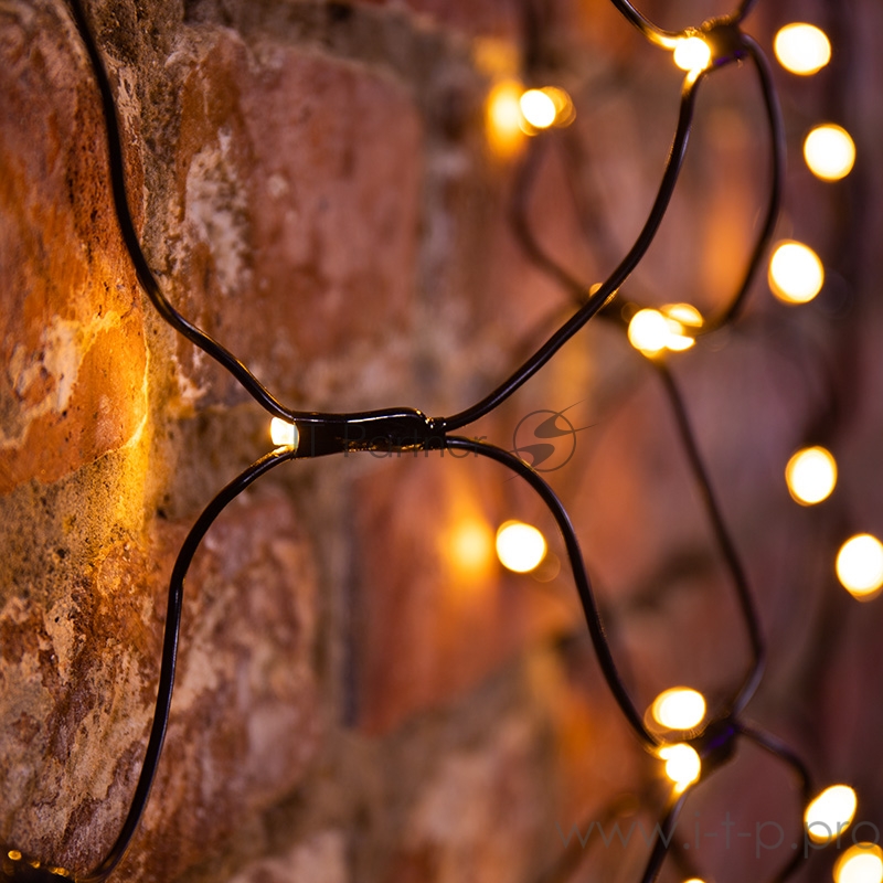 Гирлянда Сеть 1х1,5м, черный ПВХ, 160 LED Тёплый белый