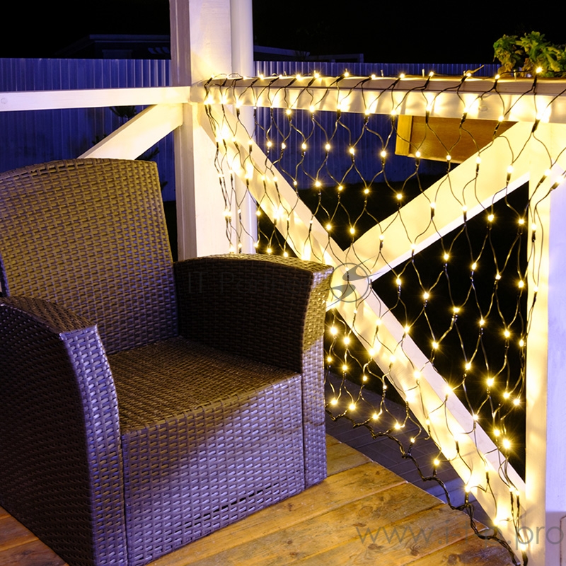 Гирлянда Сеть 1х1,5м, черный ПВХ, 160 LED Тёплый белый