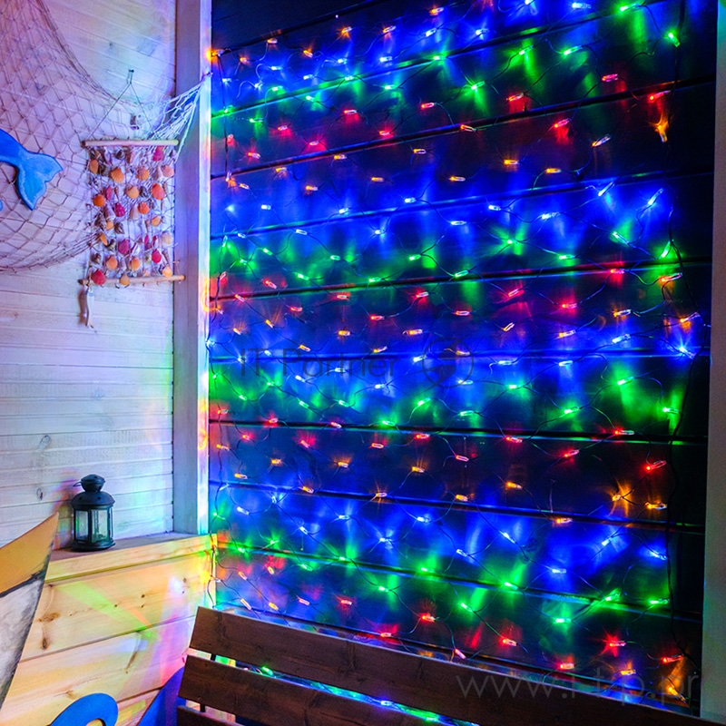 Гирлянда Сеть 2х1,5м, черный ПВХ, 240 LED Мультиколор