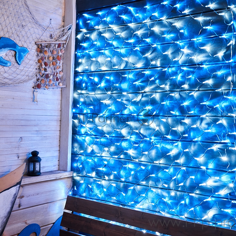 Гирлянда Сеть 2х1,5м, черный ПВХ, 288 LED Белые/Синие