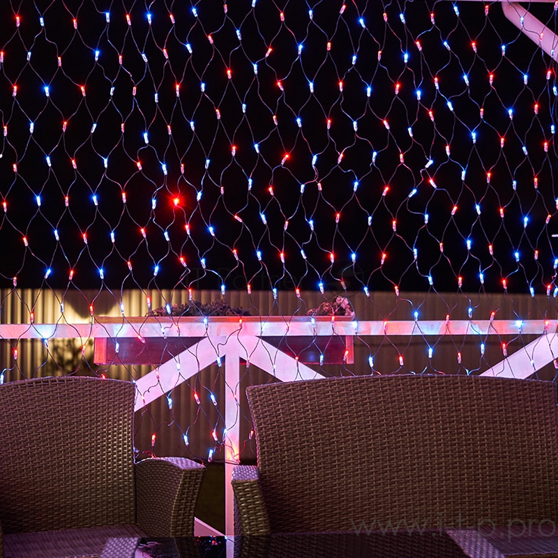 Гирлянда Сеть 2,5х2,5м, черный ПВХ, 432 LED Красные/Синие