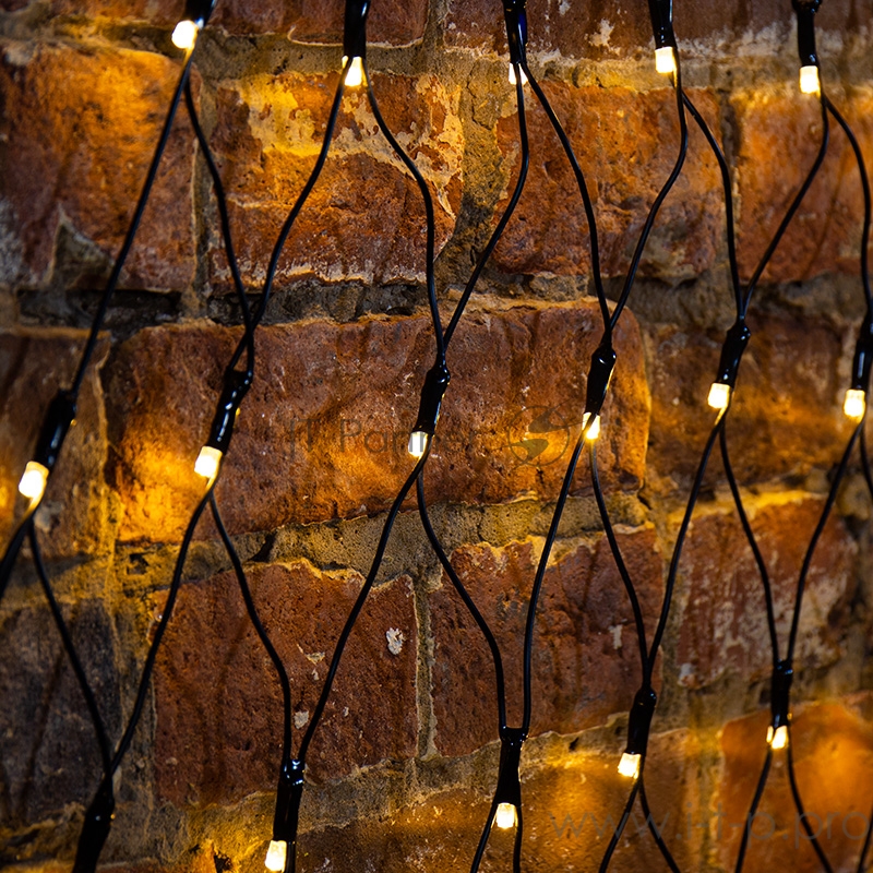 Гирлянда Сеть 2х2х1.5м, свечение с динамикой, черный ПВХ, 136 LED, 230 В, цвет: Тёплый белый