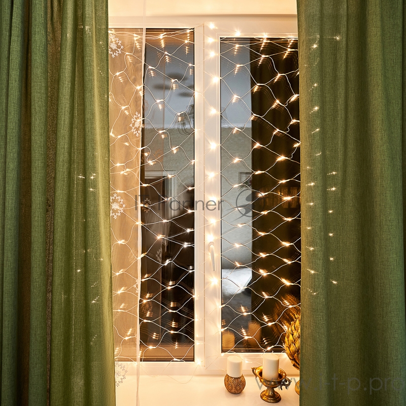 Гирлянда Сеть 1,8х1,5м, прозрачный ПВХ, 180 LED ТЕПЛЫЙ БЕЛЫЙ