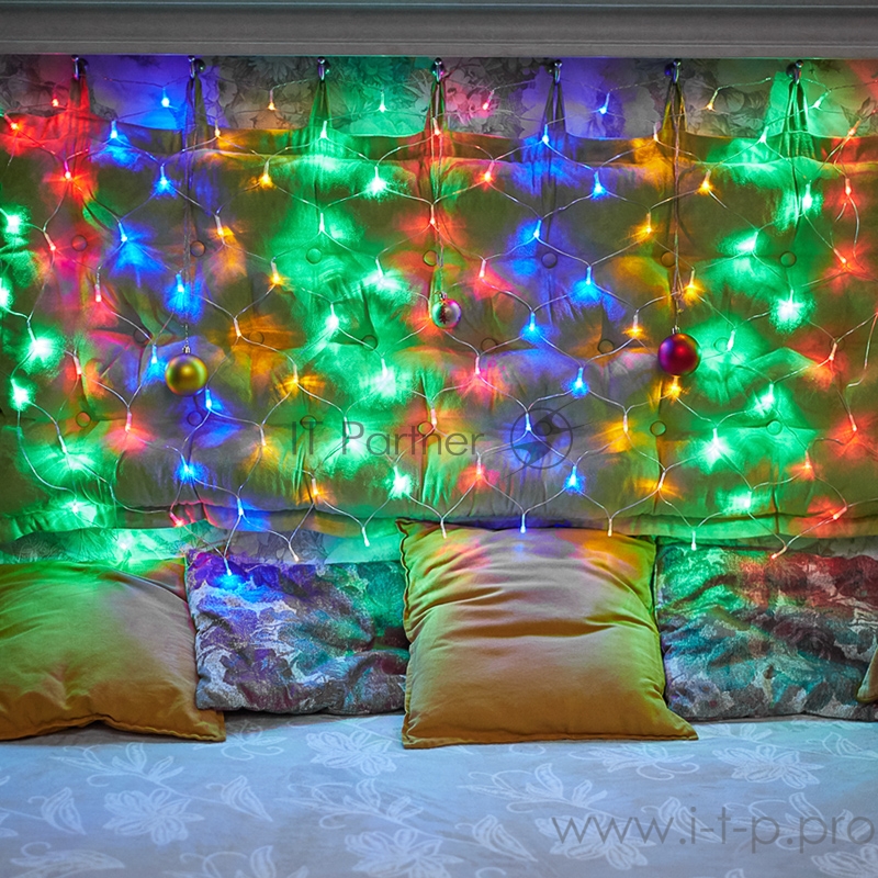 Гирлянда Сеть 1х1,5м, прозрачный ПВХ, 96 LED Мультиколор