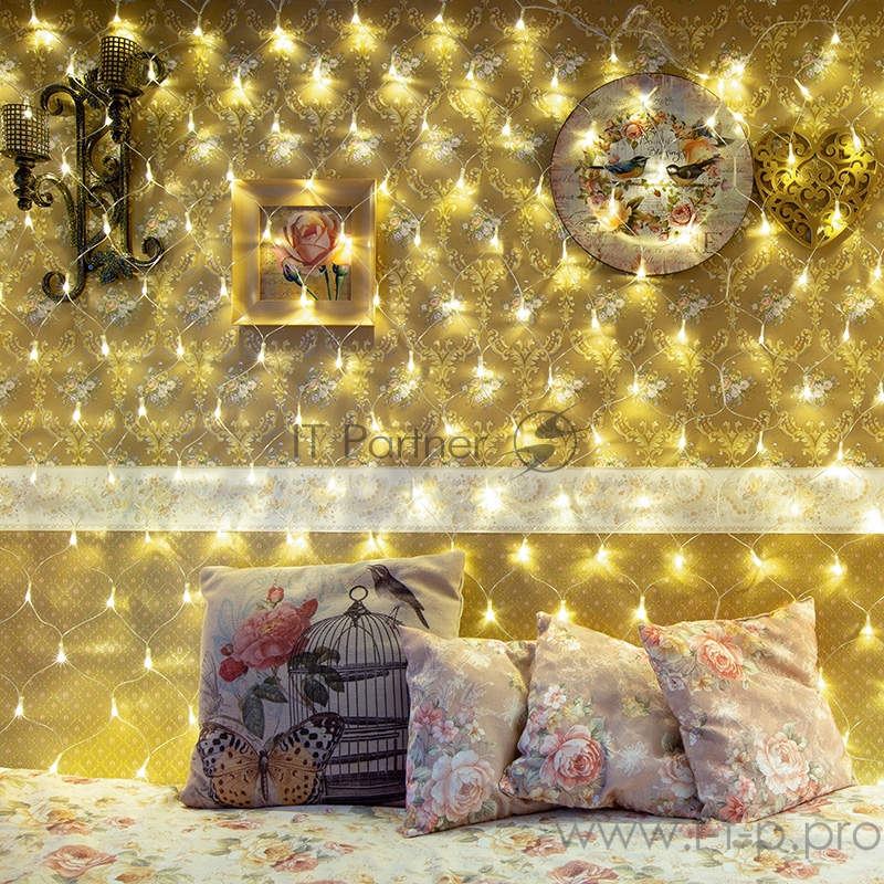 Гирлянда Сеть 1,5х1,5м, прозрачный ПВХ, 150 LED ТЕПЛЫЙ БЕЛЫЙ