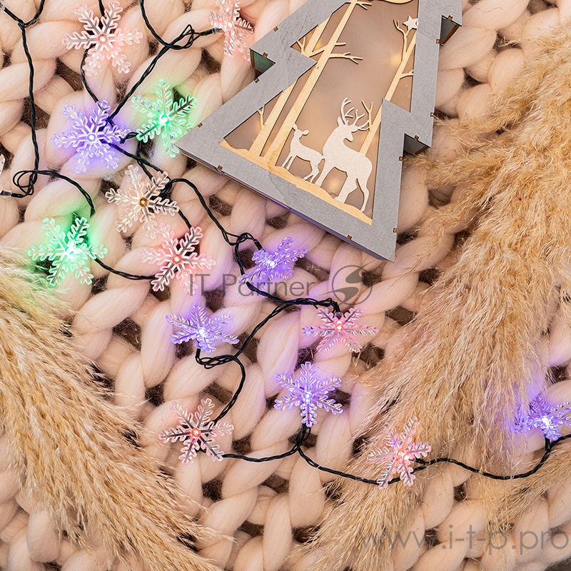 Гирлянда светодиодная Снежинки 30 LED МУЛЬТИКОЛОР 4,4 метра с контроллером