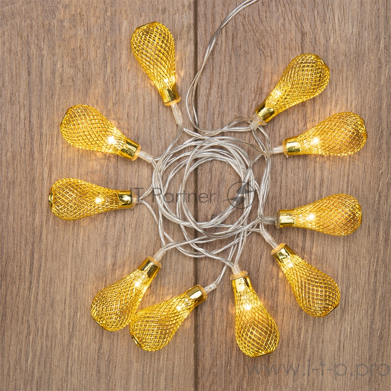 Гирлянда светодиодная Восточные фонарики 10 LED ЖЕЛТЫЕ 1,5 метра, прозрачный ПВХ, питание 2*АА