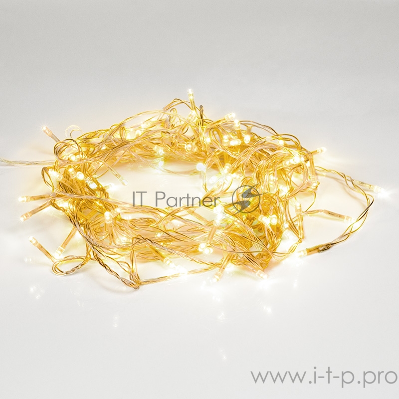Гирлянда светодиодная универсальная 100 LED ТЕПЛЫЙ БЕЛЫЙ 10 метров, прозрачный ПВХ, с контроллером