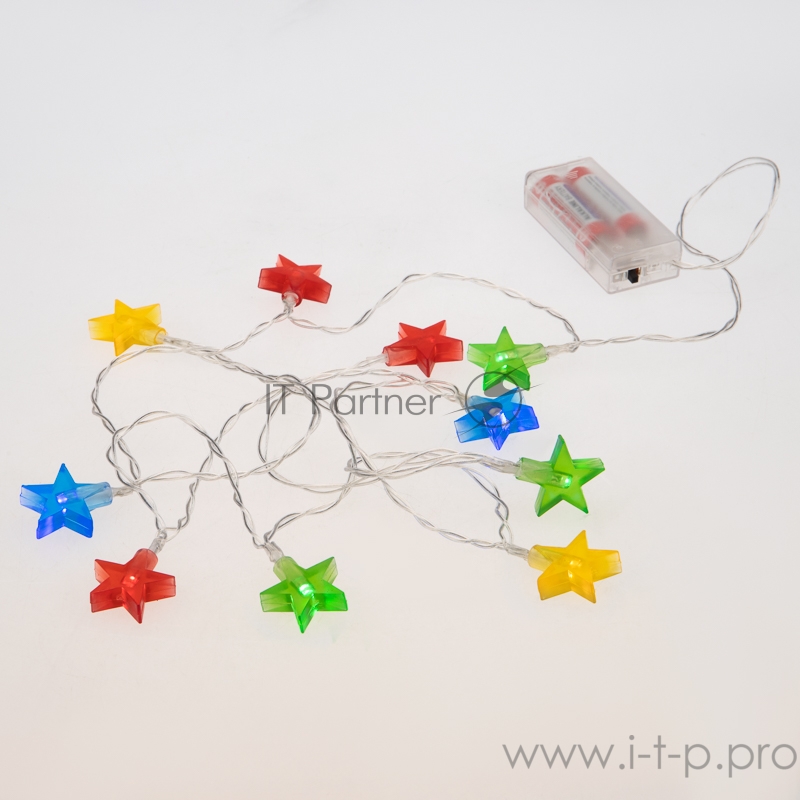 Гирлянда светодиодная «Звездочки» 1.5 м, 10 LED, прозрачный ПВХ, цвет свечения мультиколор, 2 х АА (батарейки не в комплекте) NEON-NIGHT