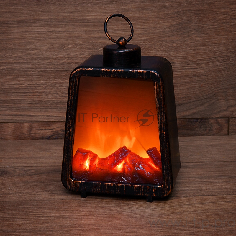 Светодиодный камин Лофт с эффектом живого огня 17х10х24,5 см, 3хС (не в комплекте) и USB (в комплекте)