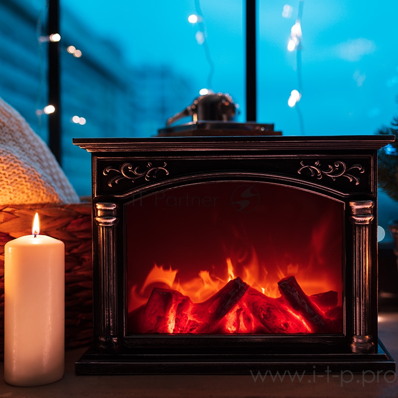 Светодиодный камин Классика с эффектом живого огня 33х12х24 см, батарейки 3хС (не в комплекте) или от USB (в комплекте)