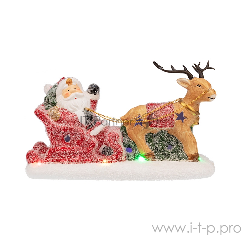 Керамическая фигурка «Дед Мороз в санях» 30.5х12.2х17.2 см