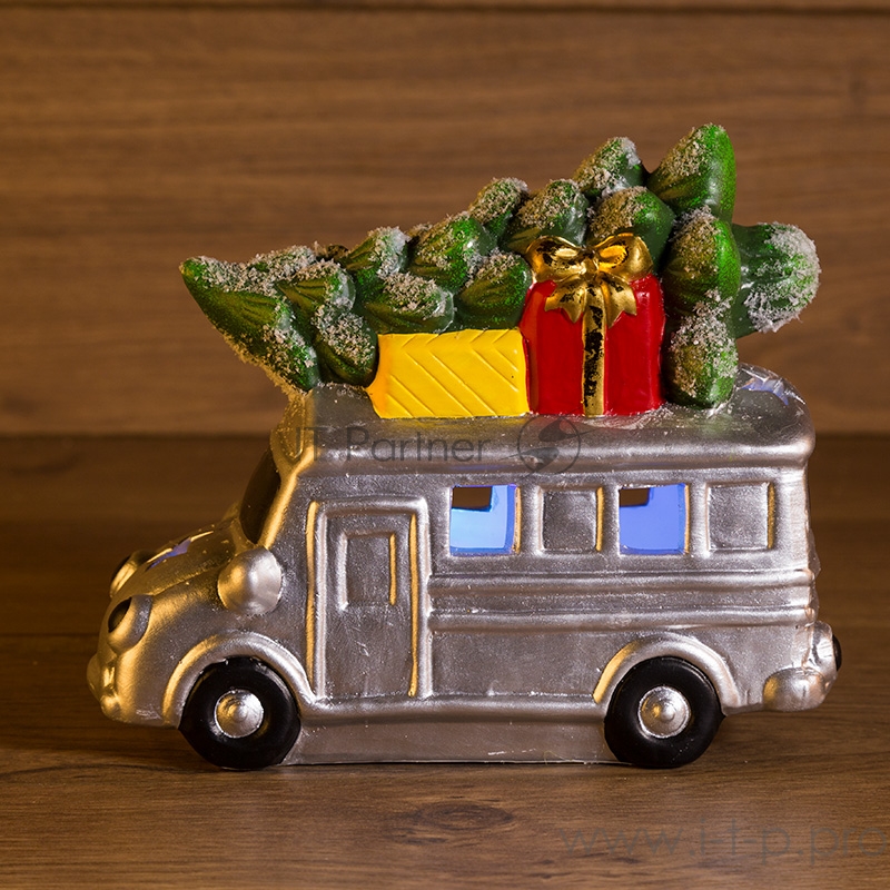 Керамическая фигурка Автобус с елкой 19*9*16 см