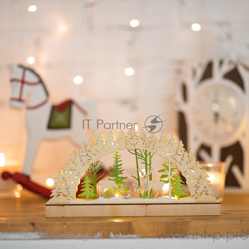 Деревянная фигурка с подсветкой «Семейство оленей» 30х5х15,7 см