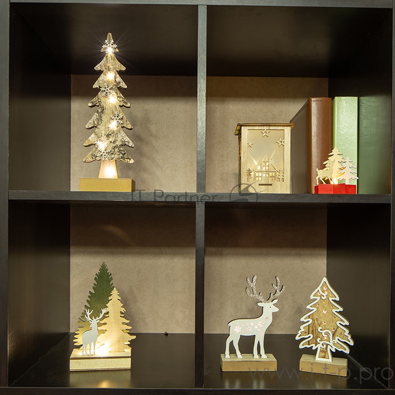 Деревянная фигурка с подсветкой Елочка с оленем 12*6*21,5 см