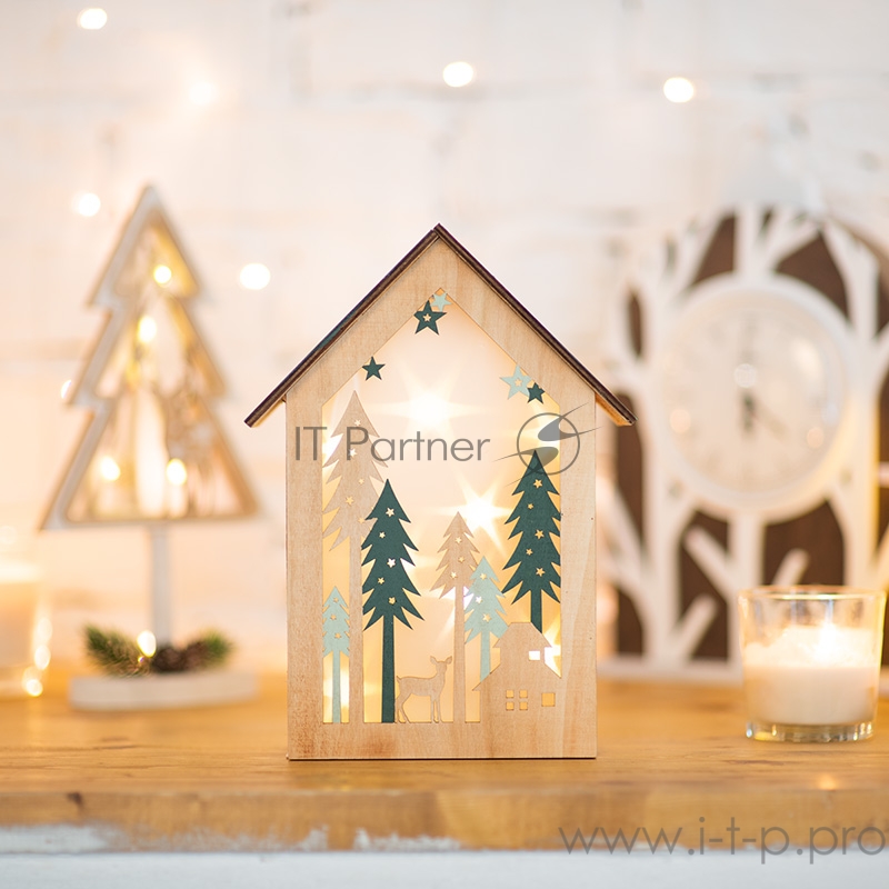 Деревянная фигурка с подсветкой «Домик в лесу» 19х6х26 см