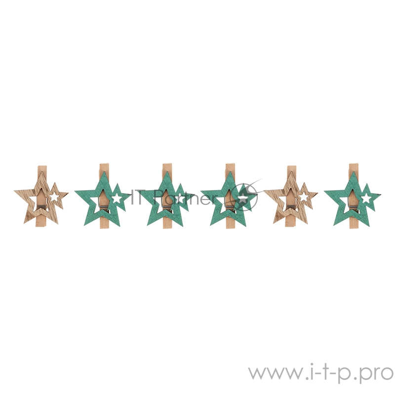 Деревянные прищепки «Звездочки» 16x4.5x1.3 cм, бирюзовые 6 шт. NEON-NIGHT