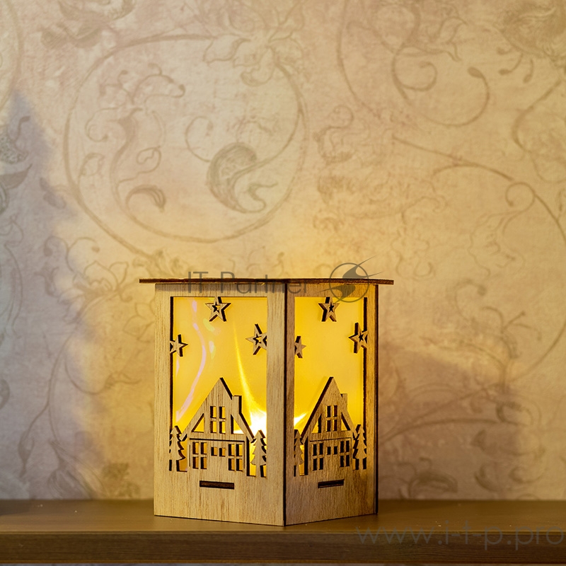 Деревянная фигурка с подсветкой Волшебный фонарик 13,8*11*11 см