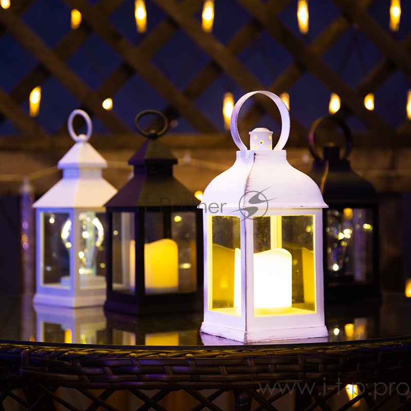 Декоративный фонарь со свечкой, черный корпус, размер 10.5х10.5х24 см, цвет ТЕПЛЫЙ БЕЛЫЙ