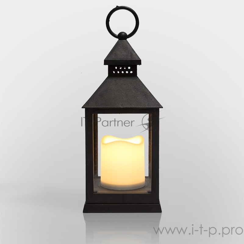 Декоративный фонарь со свечкой, черный корпус, размер 10.5х10.5х24 см, цвет ТЕПЛЫЙ БЕЛЫЙ