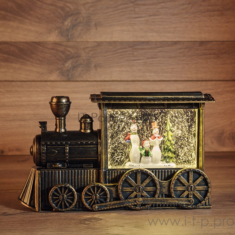Декоративный светильник Паровозик с эффектом снегопада, подсветкой и новогодней мелодией