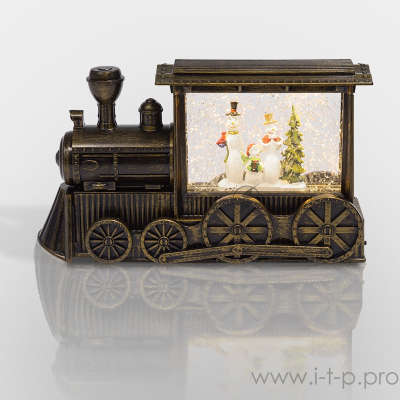 Декоративный светильник Паровозик с эффектом снегопада, подсветкой и новогодней мелодией