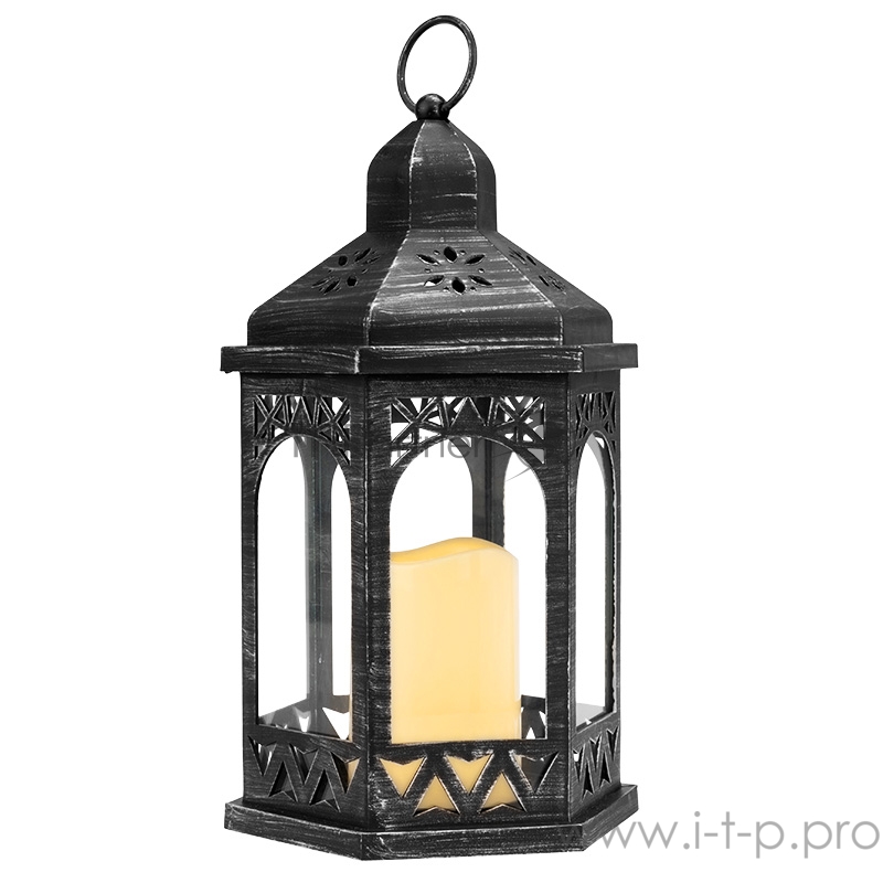 Декоративный фонарь со свечой 18x16.5x31 см, черный корпус, теплый белый цвет свечения NEON-NIGHT