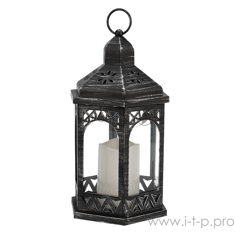 Декоративный фонарь со свечой 18x16.5x31 см, черный корпус, теплый белый цвет свечения NEON-NIGHT