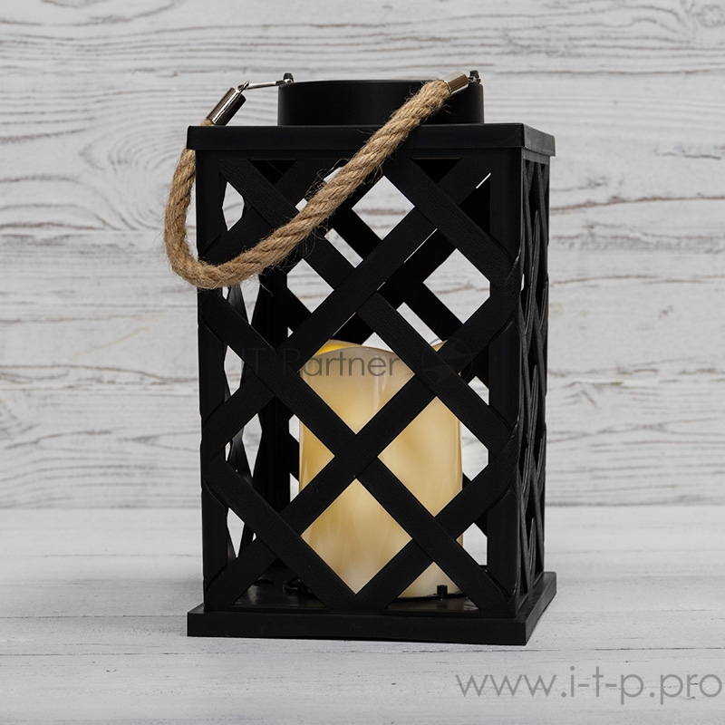 Декоративный фонарь на солнечной батарее 14х14х24 см, черный плетеный корпус, теплый белый цвет свечения NEON-NIGHT