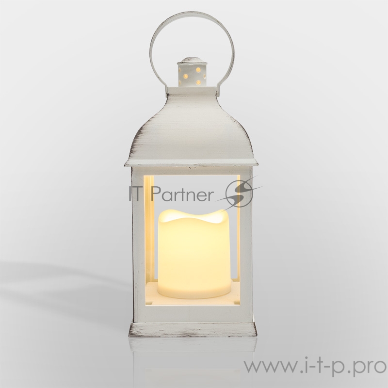 Декоративный фонарь со свечкой, белый корпус, размер 10.5х10.5х22,35 см, цвет ТЕПЛЫЙ БЕЛЫЙ