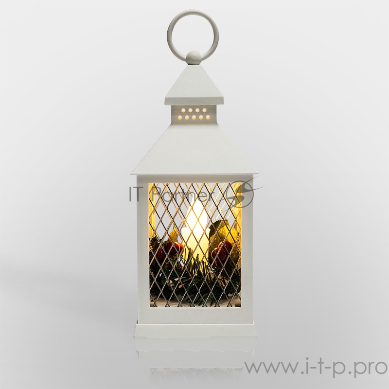 Декоративный фонарь со свечкой, белый корпус, размер 10.5х10.5х24 см, цвет ТЕПЛЫЙ БЕЛЫЙ