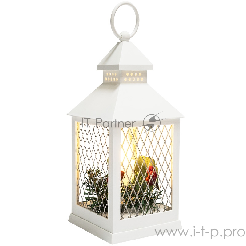 Декоративный фонарь со свечкой, белый корпус, размер 10.5х10.5х24 см, цвет ТЕПЛЫЙ БЕЛЫЙ