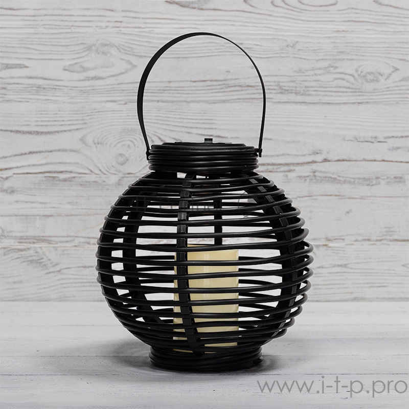 Декоративный фонарь на солнечной батарее 20х20х22 см, черный плетеный корпус, теплый белый цвет свечения NEON-NIGHT