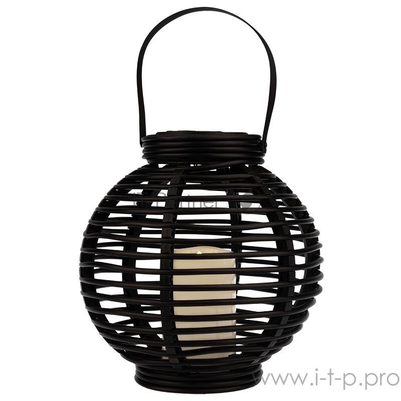 Декоративный фонарь на солнечной батарее 20х20х22 см, черный плетеный корпус, теплый белый цвет свечения NEON-NIGHT